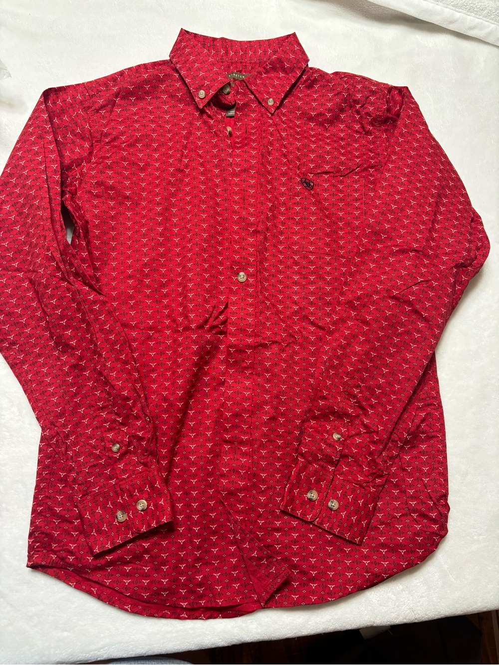 Ariat Red Long-Sleeve Button-Down Shirt with Micro Pattern size 14-16
